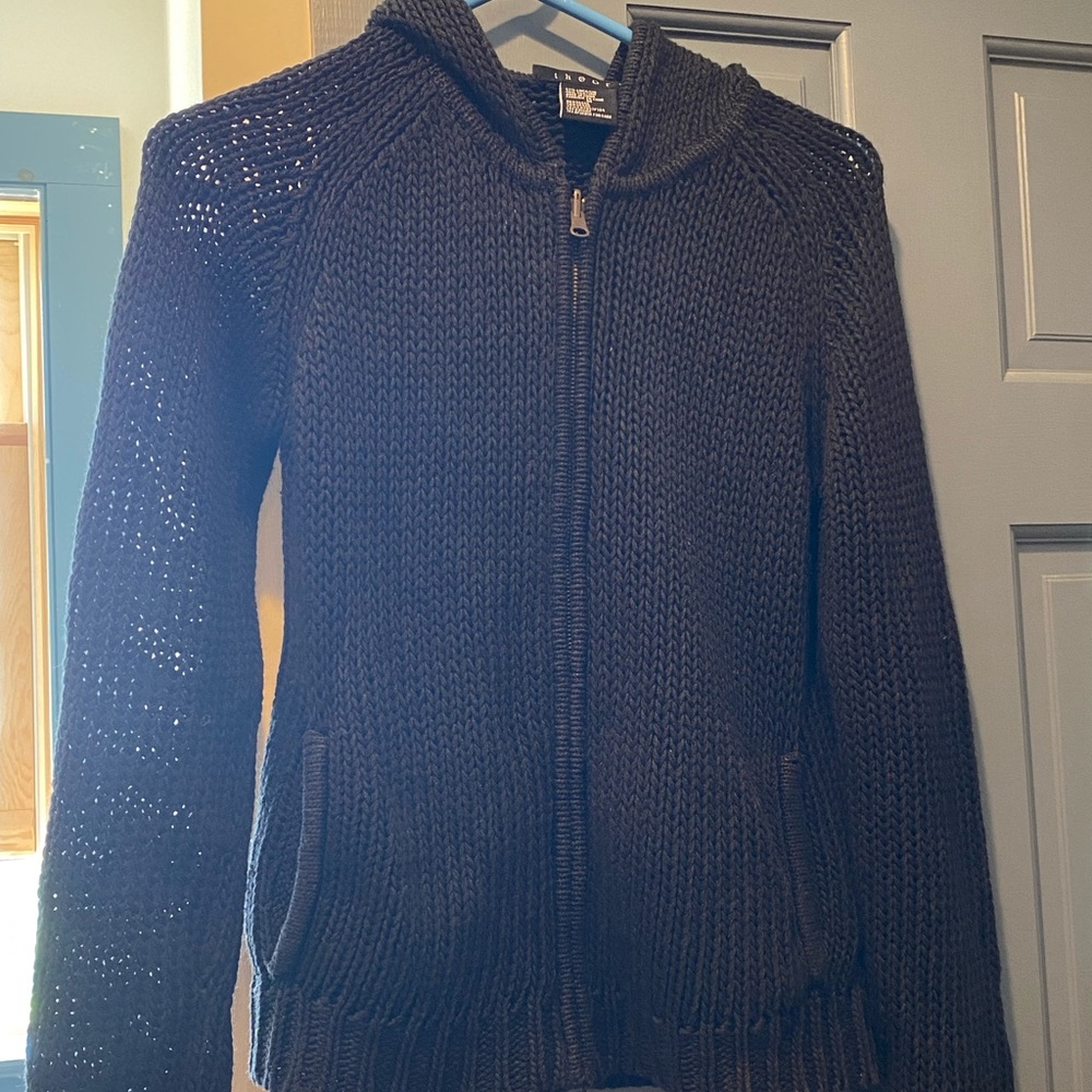 Theory black zip hooded sweater